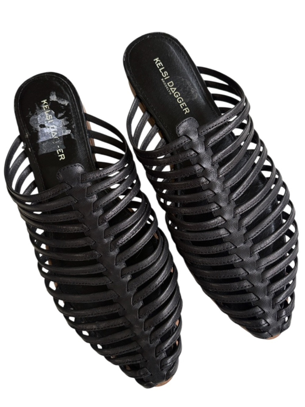 EUC Kelsi Dagger Leather caged Mules Black Size 8.5